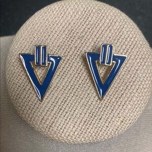 Vintage 90s Enamel Blue & Gold Triangle Earrings